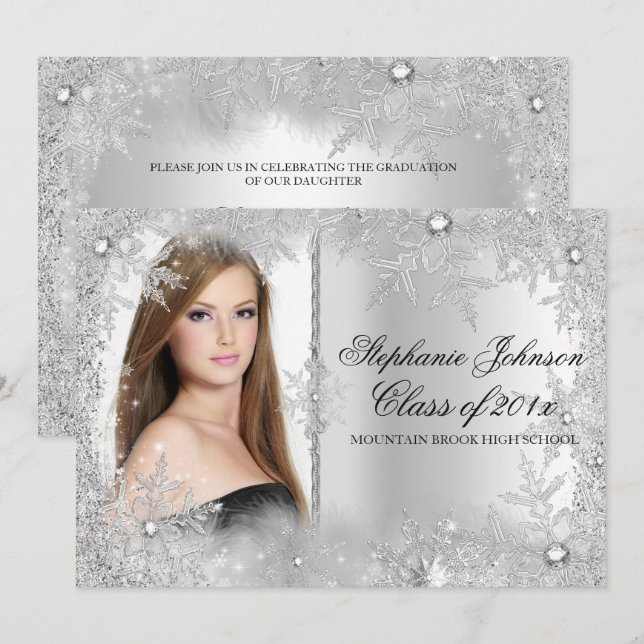 Carte de graduation Silver Snowflake Winter Wonder (Devant / Derrière)
