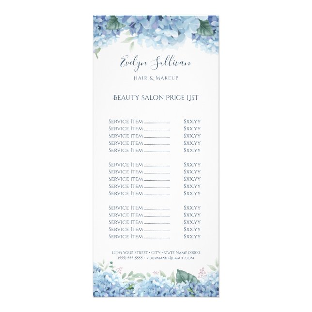 Carte de grille de tarif hydrangea bleu (Devant)