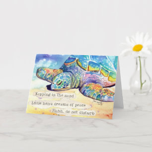 Carte de haïku de petite tortue de mer dormant Hon