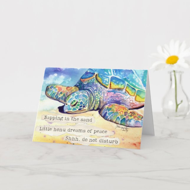 Carte de haïku de petite tortue de mer faisant la  (Petite plante)
