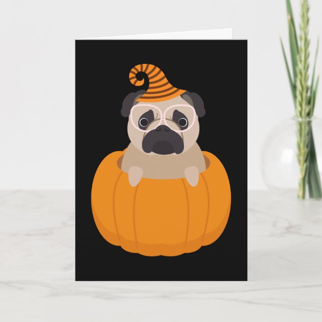 Carte de Halloween de carlin et de citrouille (Devant)