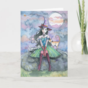 Carte de Halloween de chat sorcière par Molly Harr