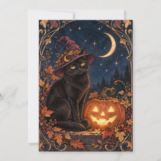 Carte de Halloween Lune Chapeau de Sorcière Chat N