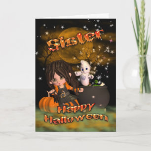 Carte de Halloween pour la soeur, des bonbons ou