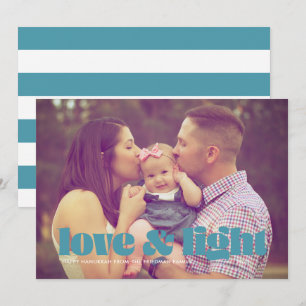 Carte de Hanukkah à photo unique Teal Love and Lig