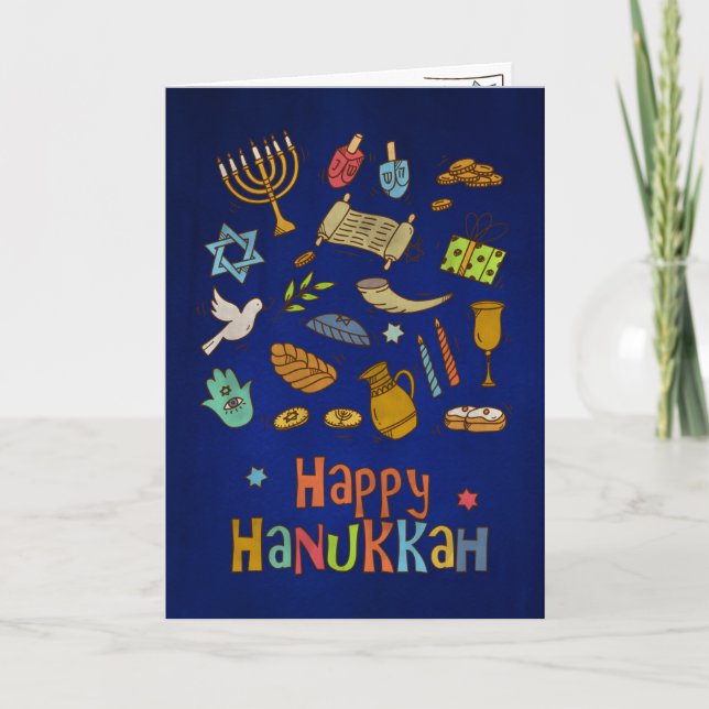 Carte de Hanukkah colorée et joyeuse (Devant)