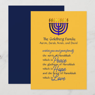 Carte de Hanukkah Menorah Bleue