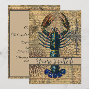 Carte de homard bleu vintage en collage : Thème na