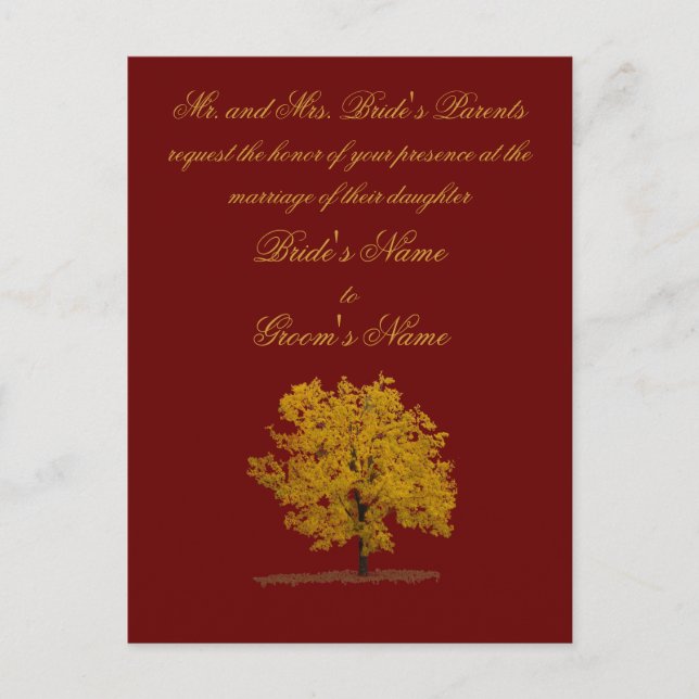 Carte de invitation de mariage d'automne avec arbr (Devant)