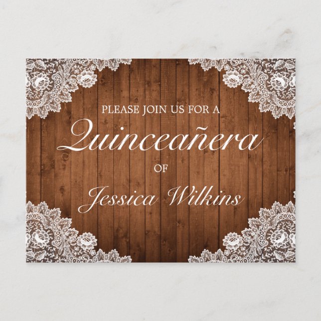 Carte de invitation Quinceañera en bois rustique e (Devant)