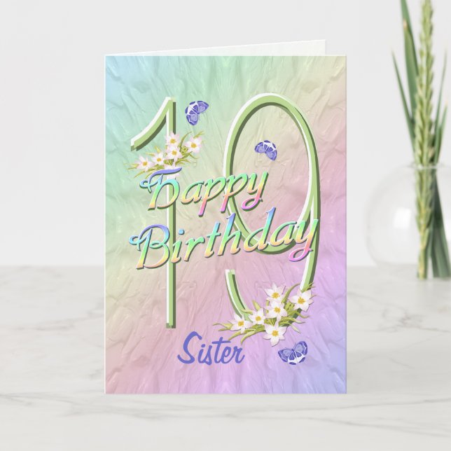 Carte de jardin papillon Soeur 19e anniversaire (Devant)