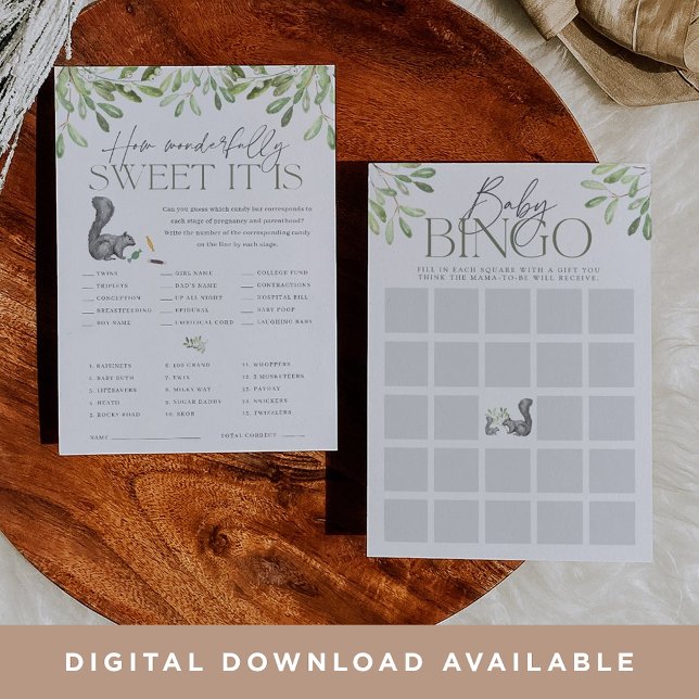 Carte de jeu à double Baby shower pour écureuil Wo (Créateur téléchargé)