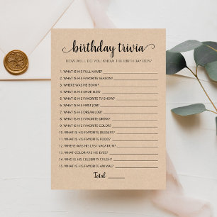 Carte de jeu anniversaire Trivia modifiable Carte