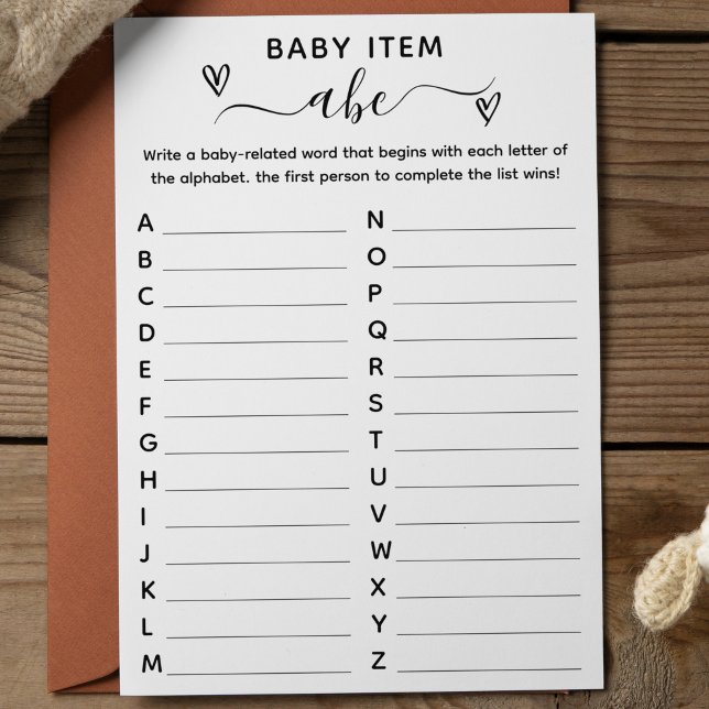 Carte de jeu baby shower Alphabet (Créateur téléchargé)