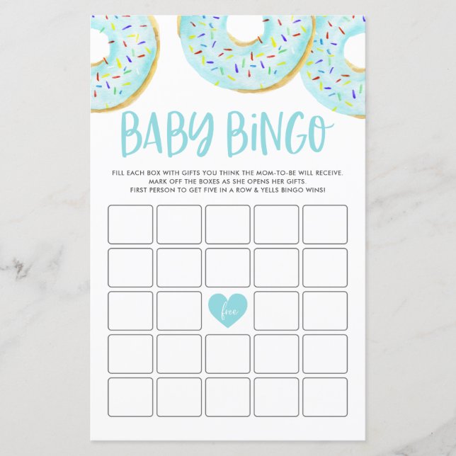 Carte de jeu Baby shower Bingo Donuts bleu (Devant)
