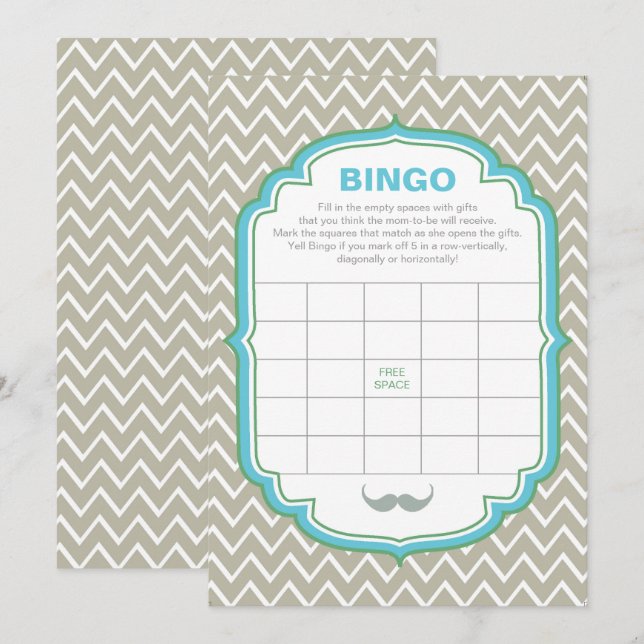 Carte de jeu Baby shower de Bingo Blue and Green M (Devant / Derrière)