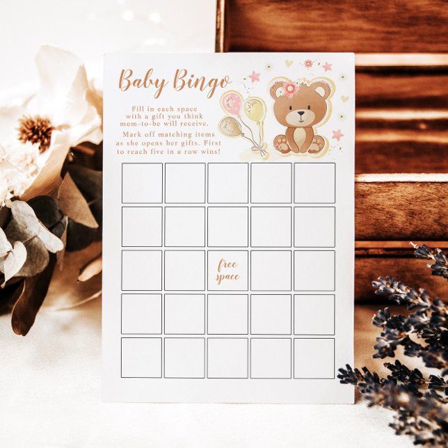 Carte de jeu Baby shower de Bingo Pink Teddy Bear (Créateur téléchargé)