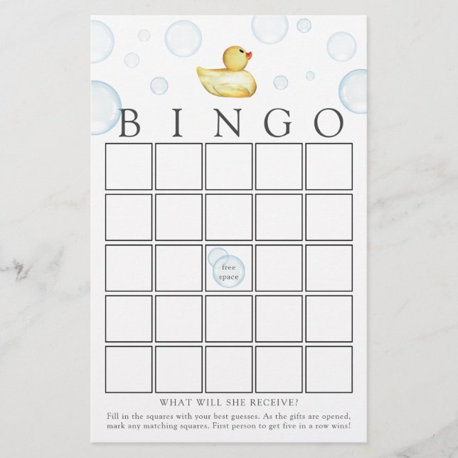 Carte de jeu Baby shower de canard en caoutchouc (Devant)