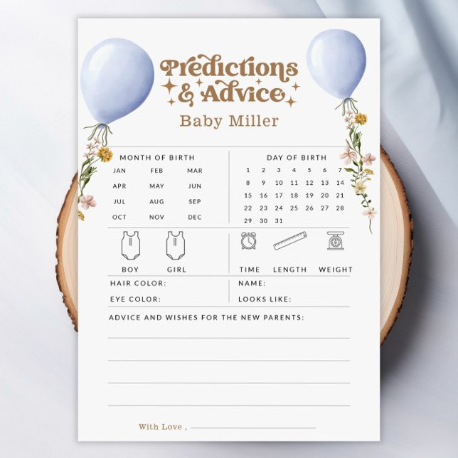 Carte de jeu Baby shower de prédictions et conseil (Balloon Predictions & Advice Baby Shower Game Card)