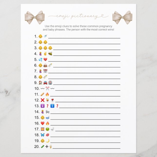 Carte de jeu Baby shower Emoji Boho Bow double fac (Devant)