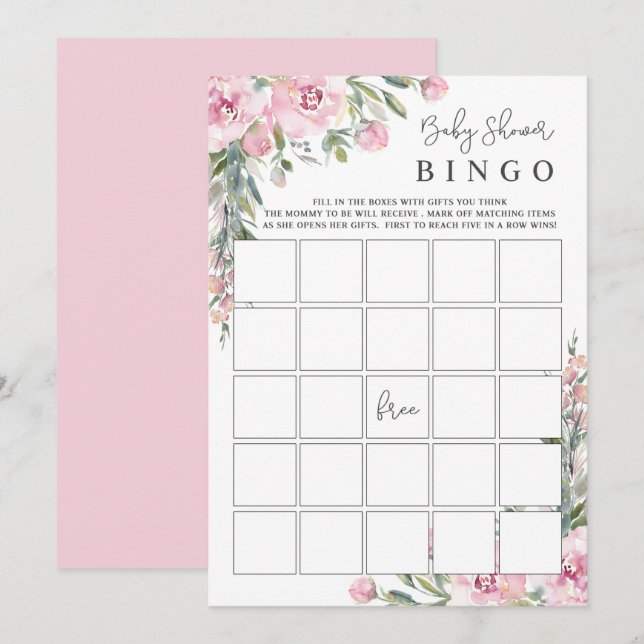 Carte de jeu Baby shower floral Aquarelle (Devant / Derrière)