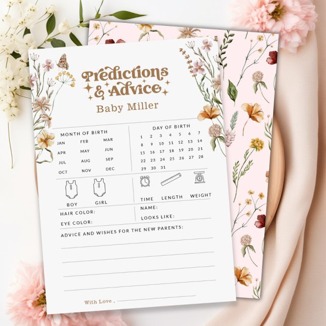 Carte de jeu Baby shower Floral Prédictions & Cons (Floral Predictions & Advice Baby Shower Game Card)