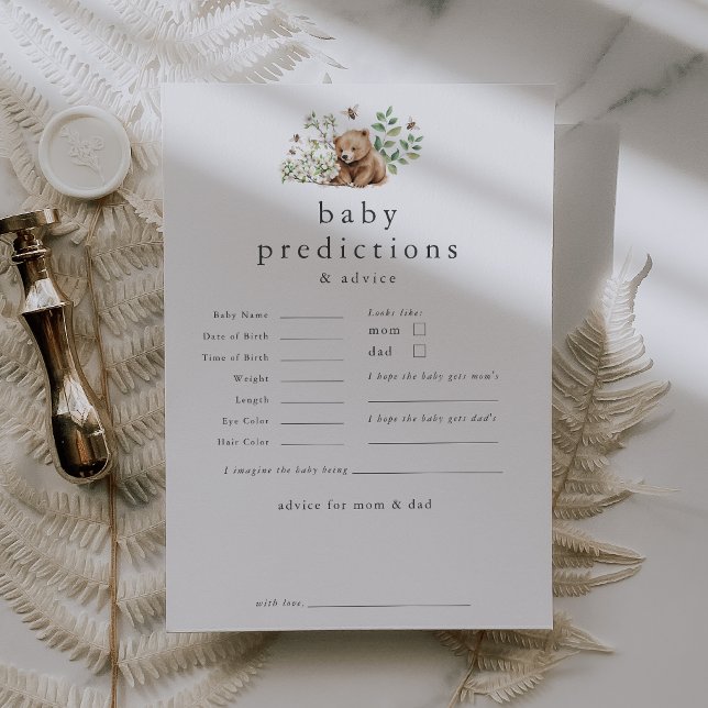 Carte de jeu Baby shower HANNAH Bear Baby Predicti (HANNAH Bear Baby Predictions Baby Shower Game Card)