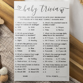 Carte de jeu baby shower Trivia
