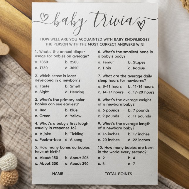Carte de jeu baby shower Trivia (Créateur téléchargé)