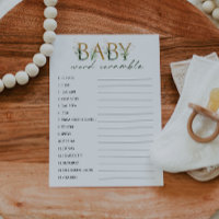 Carte de jeu Baby shower Verte & Or Word Scramble