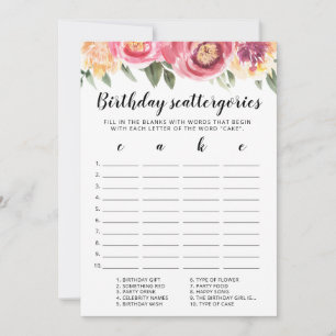 Carte de jeu Birthday Scattergories modifiable