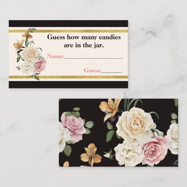 Carte de jeu Black, Ivory, Gold Floral Fête des ma (Devant / Derrière)