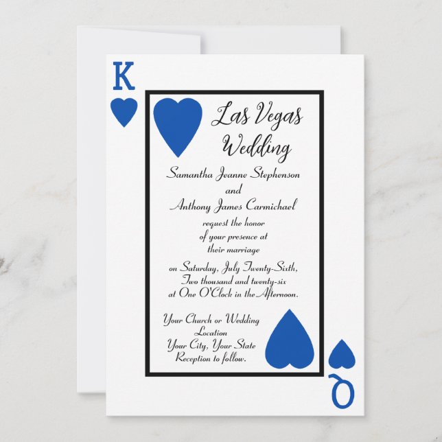 Carte de Jeu Bleu Invitations de mariage King/Quee (Devant)