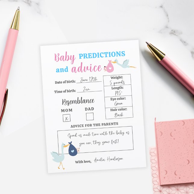 Carte de jeu Blue Pink Baby Predictions & Conseils (Blue Pink Baby Predictions & Advice Quiz Game Card
)