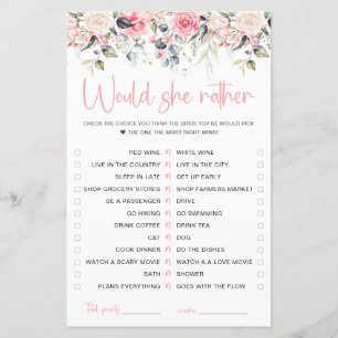 Carte de jeu Blush Floral Préférerait-Elle