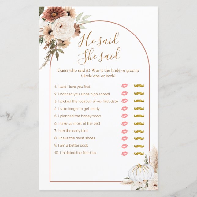 Carte de jeu Boho Arch White Pumpkin He said She s (Devant)