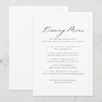 Carte de jeu Chic Silver Mariage Kissing Menu