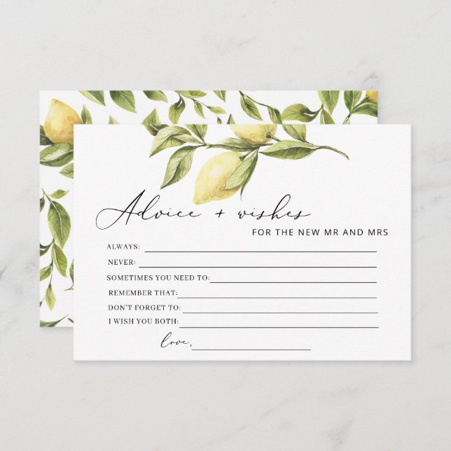 Carte de jeu Citron Conseils et souhaits Fête des  (Devant / Derrière)