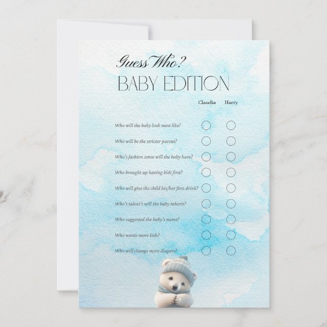 Carte de jeu Cute Polar Bleu Baby shower d'hiver (Devant)