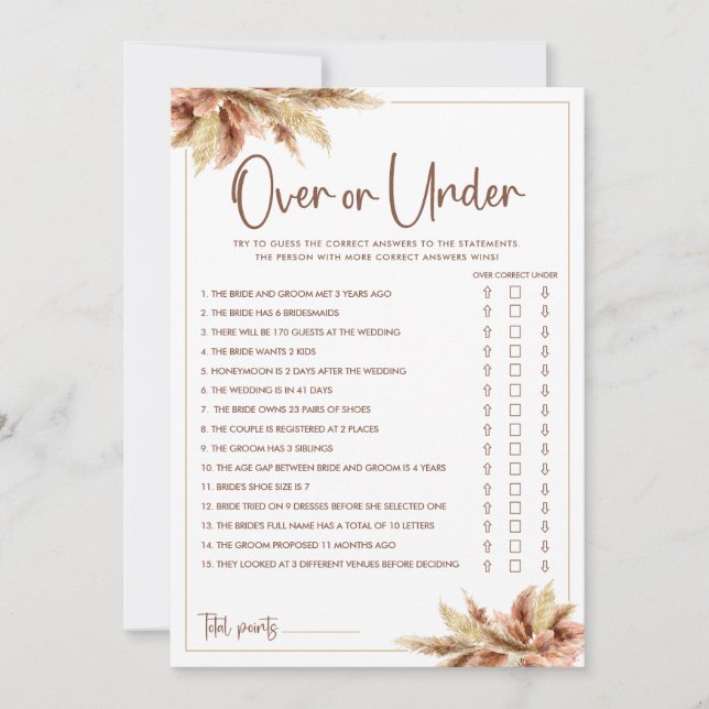 Carte de jeu de Baby Shower avec herbe des Pampas  (Devant)