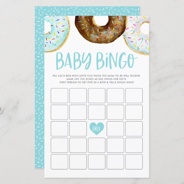 Carte de jeu de Baby shower de bingo de donuts d'a (Devant / Derrière)