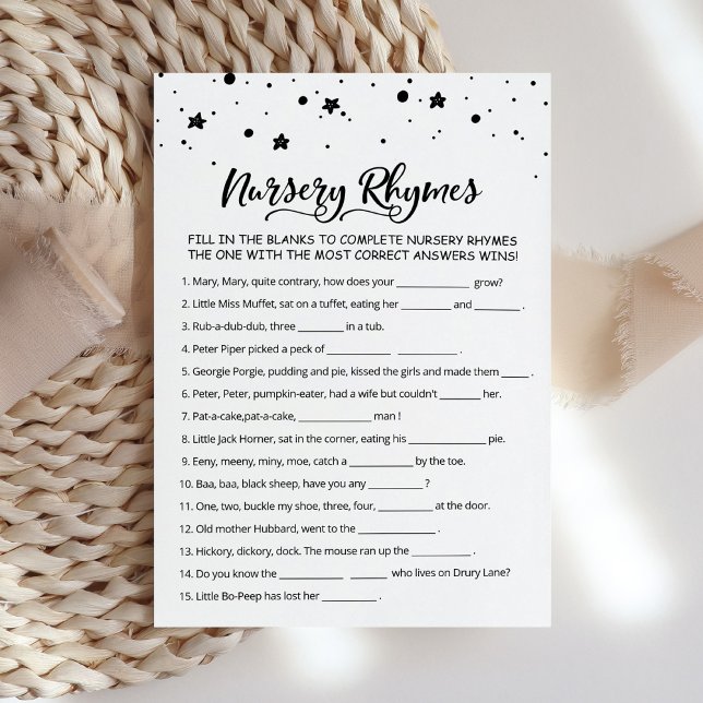 Carte de jeu de Baby shower de la Nursery Rhyme (Créateur téléchargé)