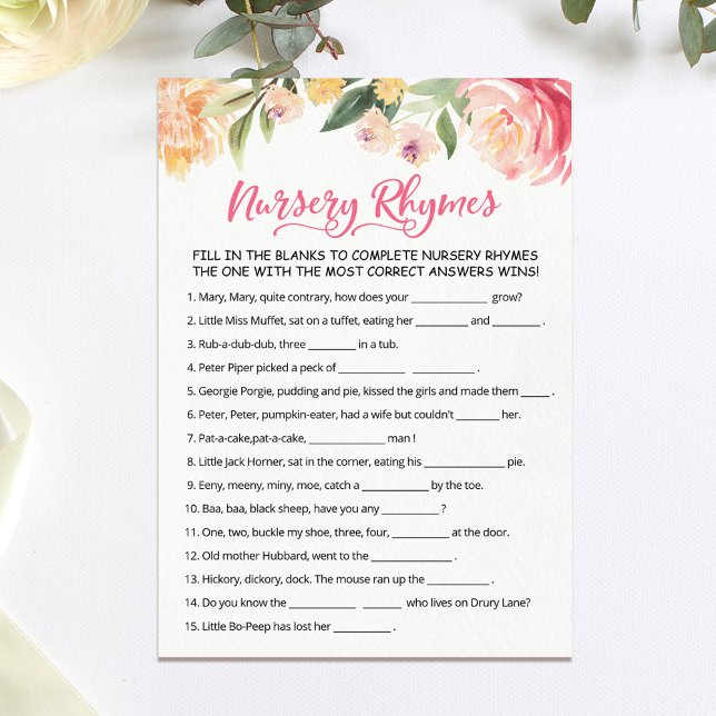 Carte de jeu de Baby shower de la Nursery Rhyme (Créateur téléchargé)