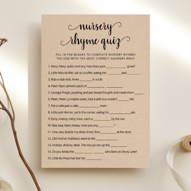 Carte de jeu de Baby shower de la Nursery Rhyme (Créateur téléchargé)
