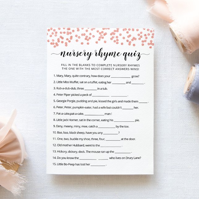 Carte de jeu de Baby shower de la Nursery Rhyme (Créateur téléchargé)