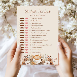 Carte de jeu de Baby Shower de mariage He Said She