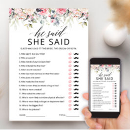 Carte de jeu de Baby Shower 'Il a dit, Elle a dit'