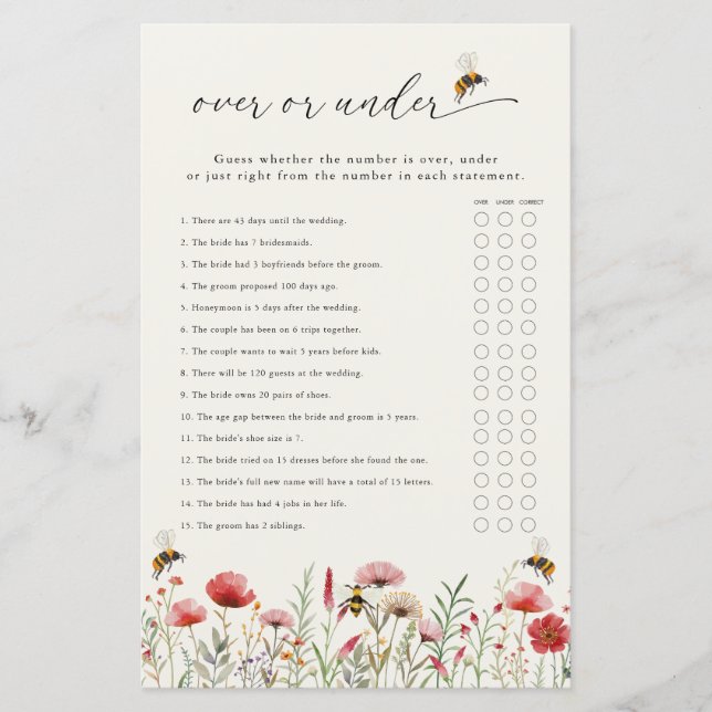 Carte de jeu de Baby Shower 'Meant To Bee Over ou  (Devant)