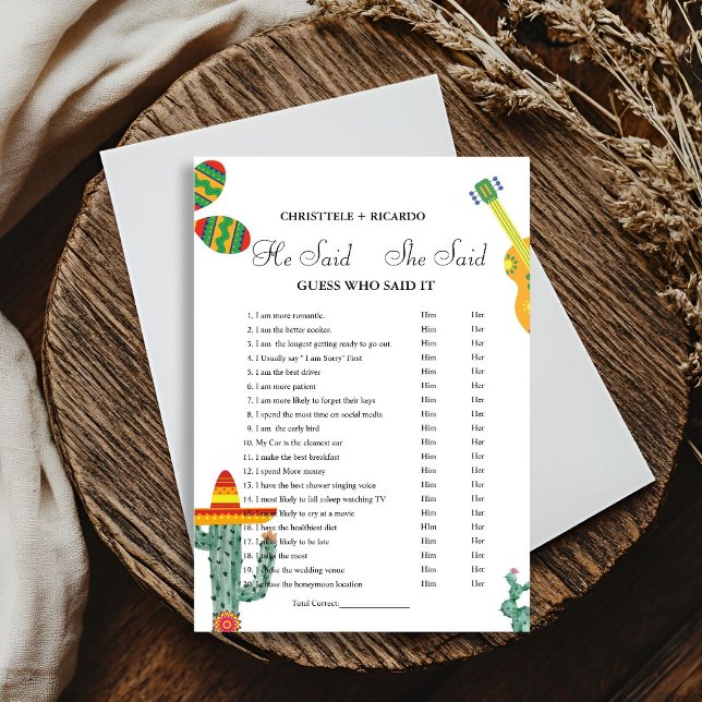 Carte de jeu de Baby Shower Moderne 'Il a dit, Ell (Créateur téléchargé)