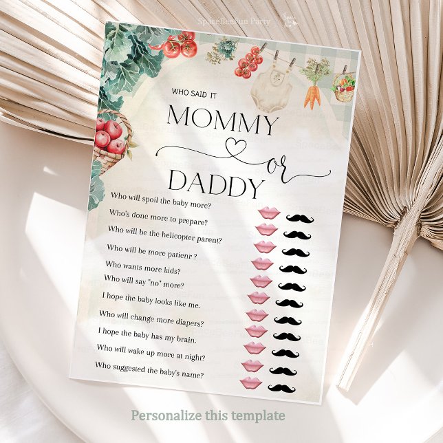 Carte de jeu de Baby shower pour papa ou maman gra (Locally Grown Baby Farmers Market )